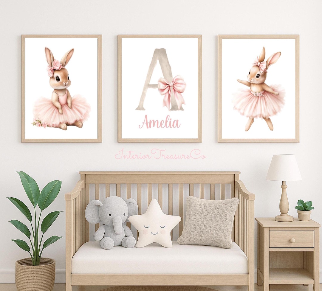 Personalized Ballerina Bunny Nursery Art Print Set,blush Pink Girls ...