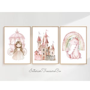 Princess Nursery Art Prints: Castle, Dragon, Rainbow (Digital Download)