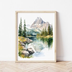 Mountain River Watercolor Art Print: Nature Home Decor (Digital Download)
