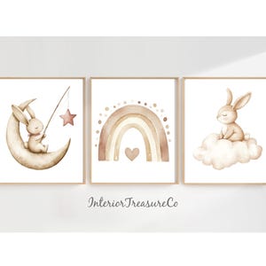 Boho Kaninchen Kinderzimmer Wand Kunst Drucke, Neutral Häschen Kinderzimmer Dekor, Babyzimmer Wand Kunst Dekor, Beige Kaninchen Kinderzimmer Dekor, Kinder Digital Art Posters