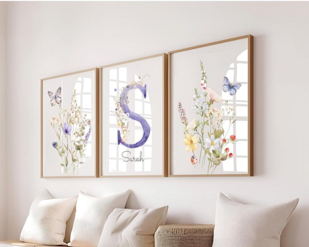 Personalized Floral Nursery Prints, Custom Name Sign, Girls Room Wall ...