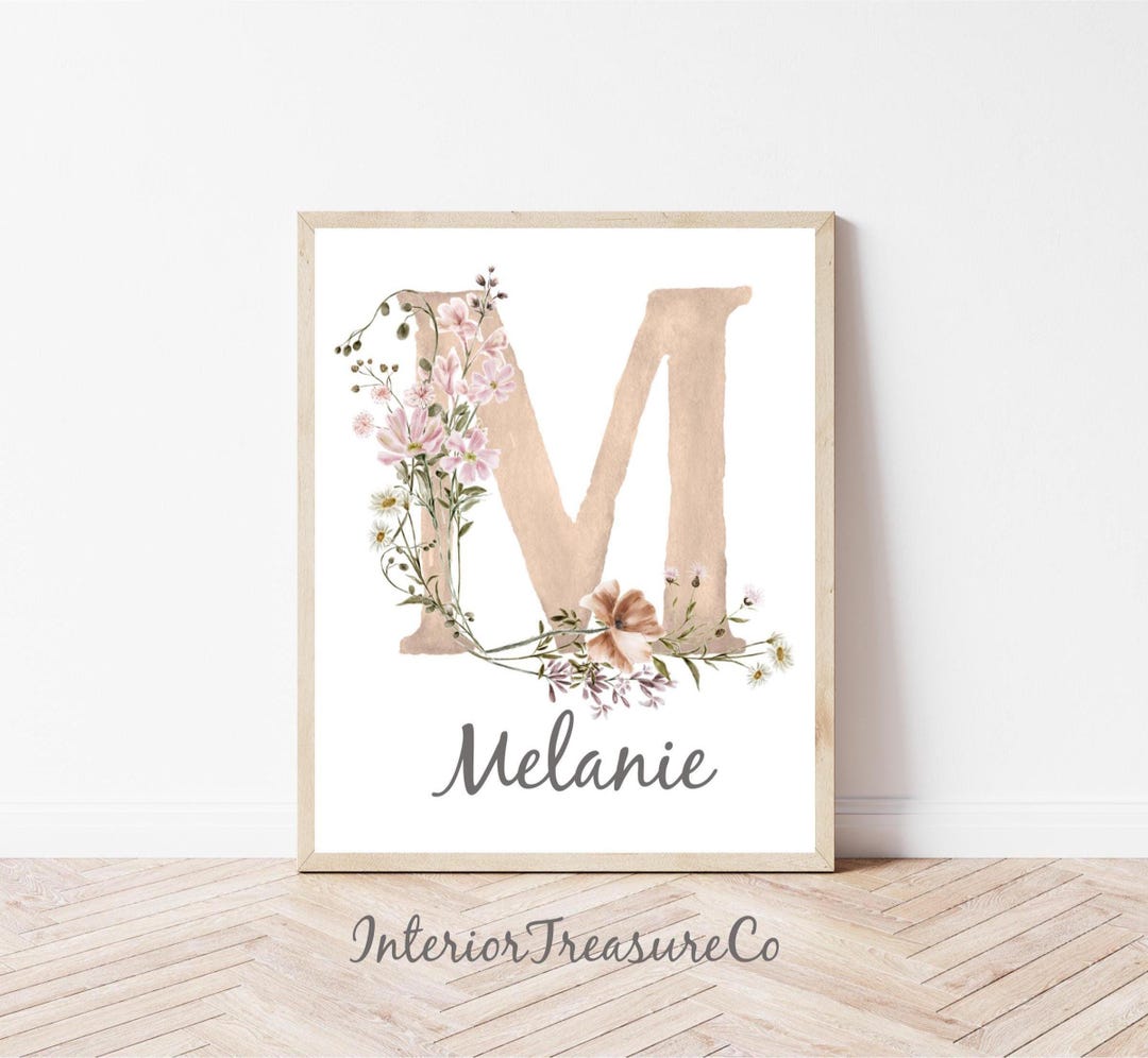 Custom Initial Sign Print, Personalized Name Wall Art, Floral Baby Room ...