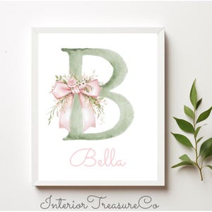 Personalized Floral Monogram Nursery Wall Art, Custom Name & Initial Sign, Baby Girl Room Decor, (Digital Download