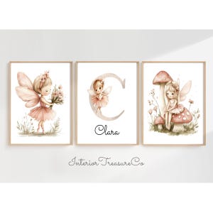 Custom Fairy Nursery Wall Decor,Personalized Name,Custom Initial Sign,Blush Pink Girls Room Wall Prints,Fairy Posters Print,Digital Wall Art