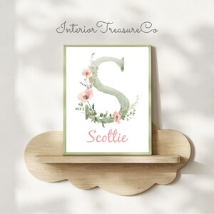 Personalized Floral Wall Art Print, Custom Name Nursery Decor, Retro ...