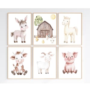 Farm Animal Nursery Art Prints: Neutral Barnyard Decor (Digital Prints)