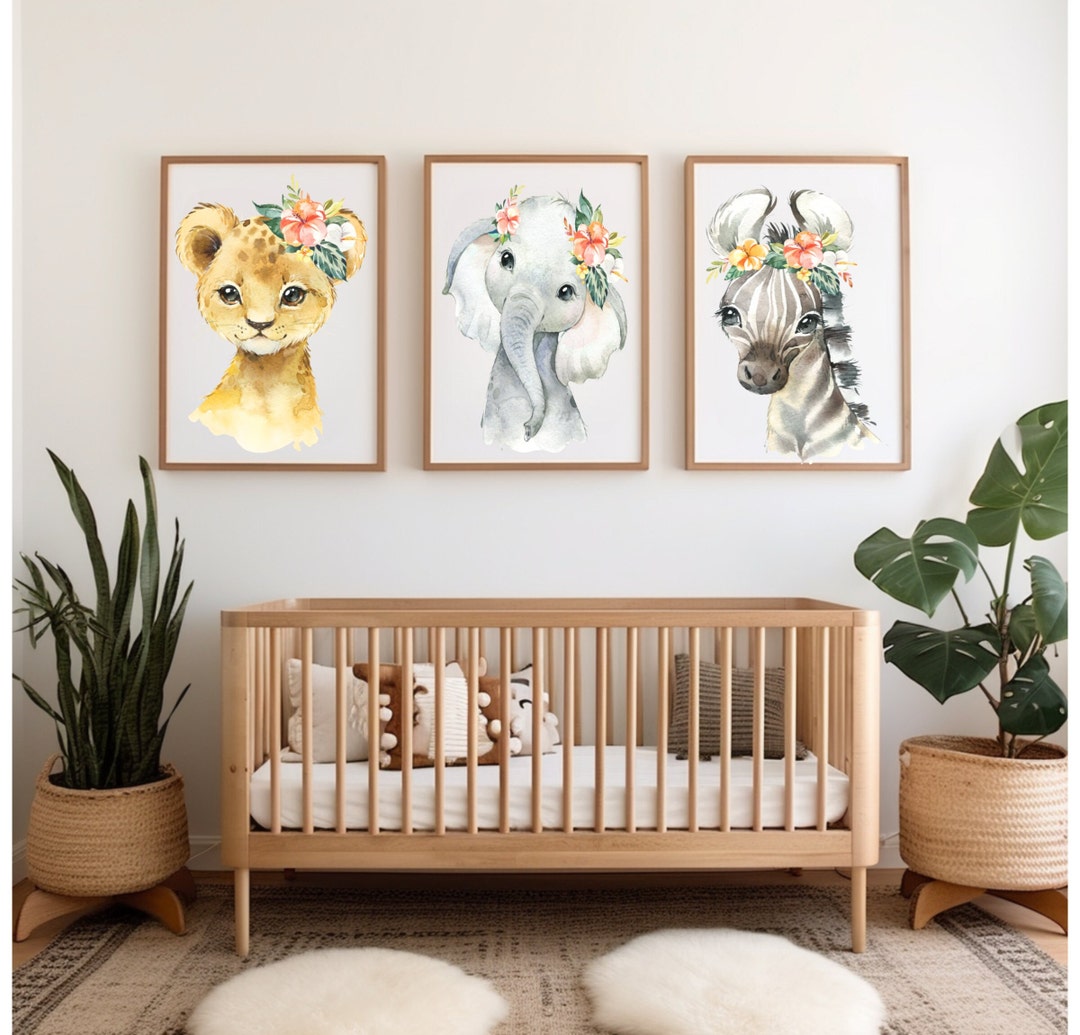 Safari Nursery Print Decor Set OF 3,lion Zebra,elephant,jungle Animal ...