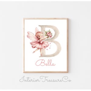 Fairy Custom Name Sign,Retro Pink Fairy Nursery Wall Art Print,Personalized Name Nursery,Baby Girls Room Wall Art Decor,Fairy Princes Theme