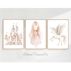 Princess Castle Nursery Art Prints: Blush Pink Unicorn Decor (Digital Download)