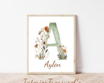 Custom Name Sign,Wildflowers Nursery Wall Art Print,Personalized Name Nursery,Sage Green Room Wall Art Decor,Boho Baby Room Nursery Decor