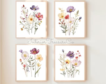 Wildflower Nursery Art Prints, Vintage Floral Room Wall Decor, Home Decor (Digital Download)