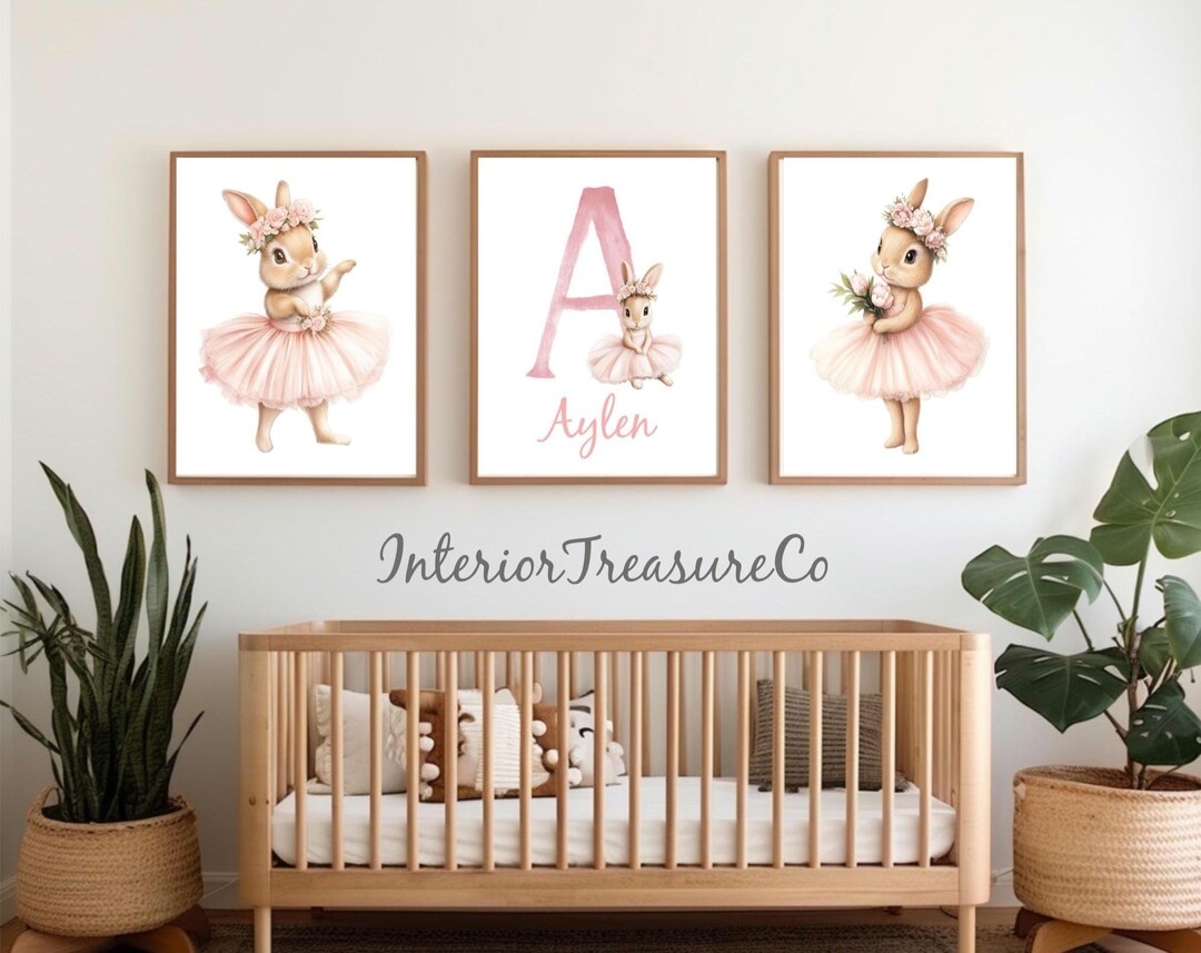 Personalized Bunny Ballerina Nursery Wall Art, Custom Name Initial ...