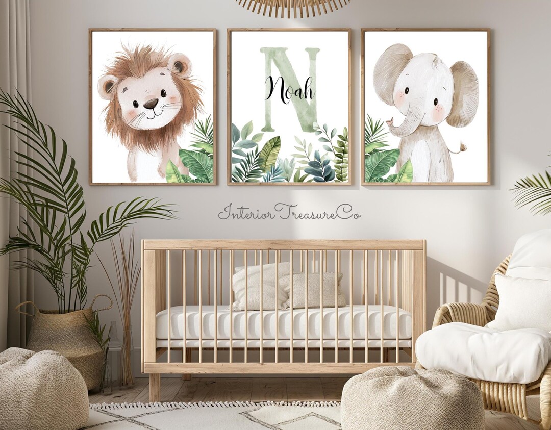 Safari Nursery Prints, Custom Name Sign, Neutral Baby Room Decor ...