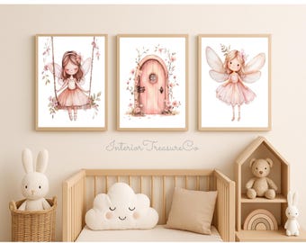 Fairy Nursery Art Prints, Blush Pink Girl Room Wall Decor, Digital Download