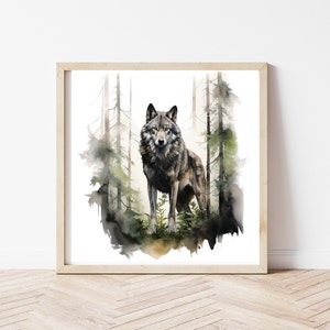 Gray Wolf Wall Art Print,Wolf Printable Art Home Decor,Wolf Landscape,Wolf Printable Canvas,Office Wall Decor,Digital Download Art Prints