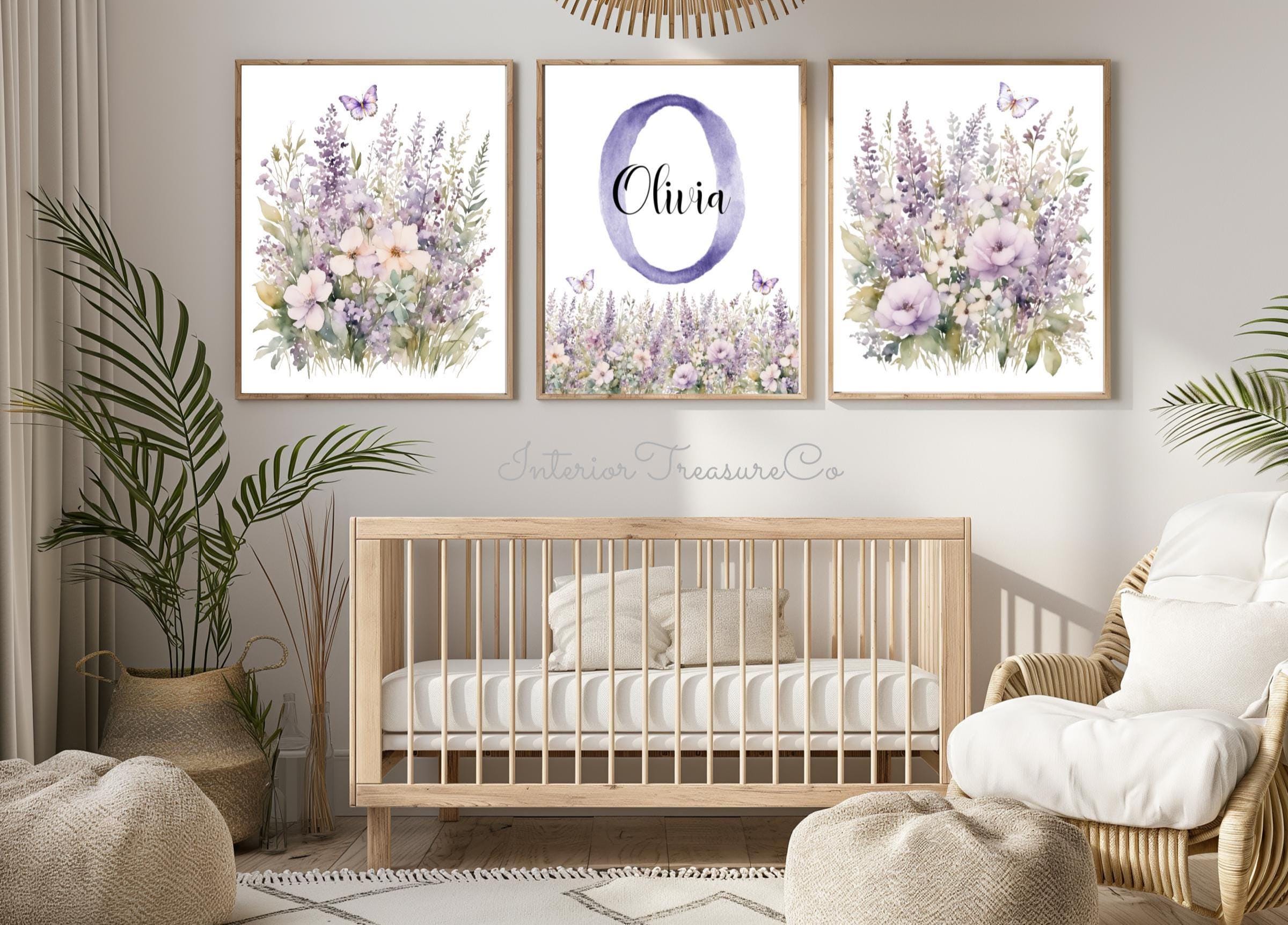 Personalized Floral Nursery Wall Art Prints, Lavender Purple Baby Girl ...