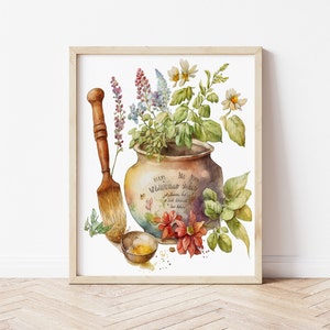 Aquarell Küche Wand Kunst Druck Bauernhaus Küche Topf Dekor druckbare Vintage Kunst Küche Topfpflanzen Kräuter Digitale Kunst Drucke Download