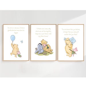 Láminas clásicas de Winnie The Pooh para guardería, citas inspiradoras de Pooh, decoración de pared neutra para habitación de bebé, decoración digital de Winnie The Pooh para guardería