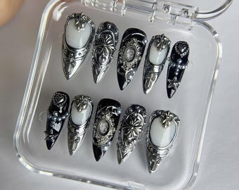 Gothic Baroque Press On Nails | 3D Cross Stiletto Nail Art