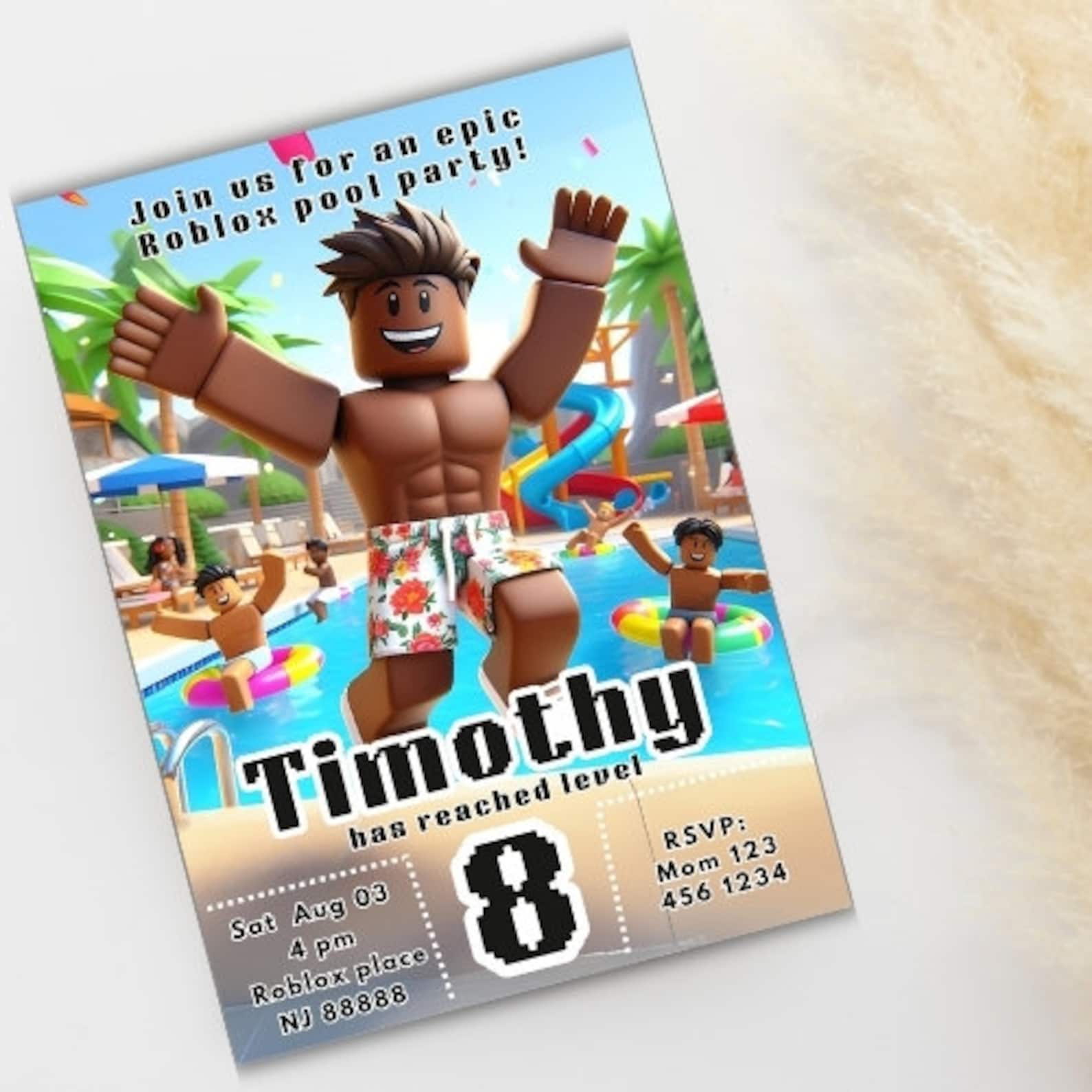 Roblox Invitation Roblox Pool Party Invitation Gamer Birthday Invite Il Mfah 