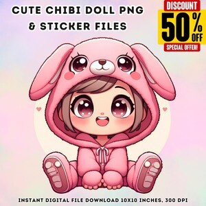 Chibi png, Chibi doll, Chibi character,Girly png,kids png,Sublimation Design, Chibi, Digital download,Doll png,cute chibi design,chibi bunny