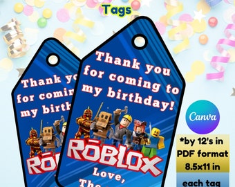 Roblox Birthday Thank You Tags, Party Favor Labels (Digital Download)