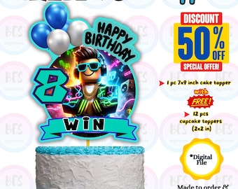 Roblox Cake Topper, video game accessories, instant download, digital file, Personalized Cake Topper