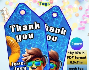Roblox Birthday Thank You Tags, Party Favor Labels (Digital Download)