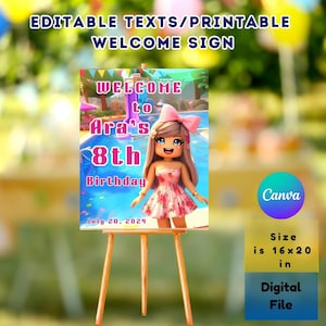 Birthday Party Sign, Editable Birthday Welcome Sign Canva, Roblox Birthday Party, Video Game Birthday Kids Birthday Party Favors, Game Party