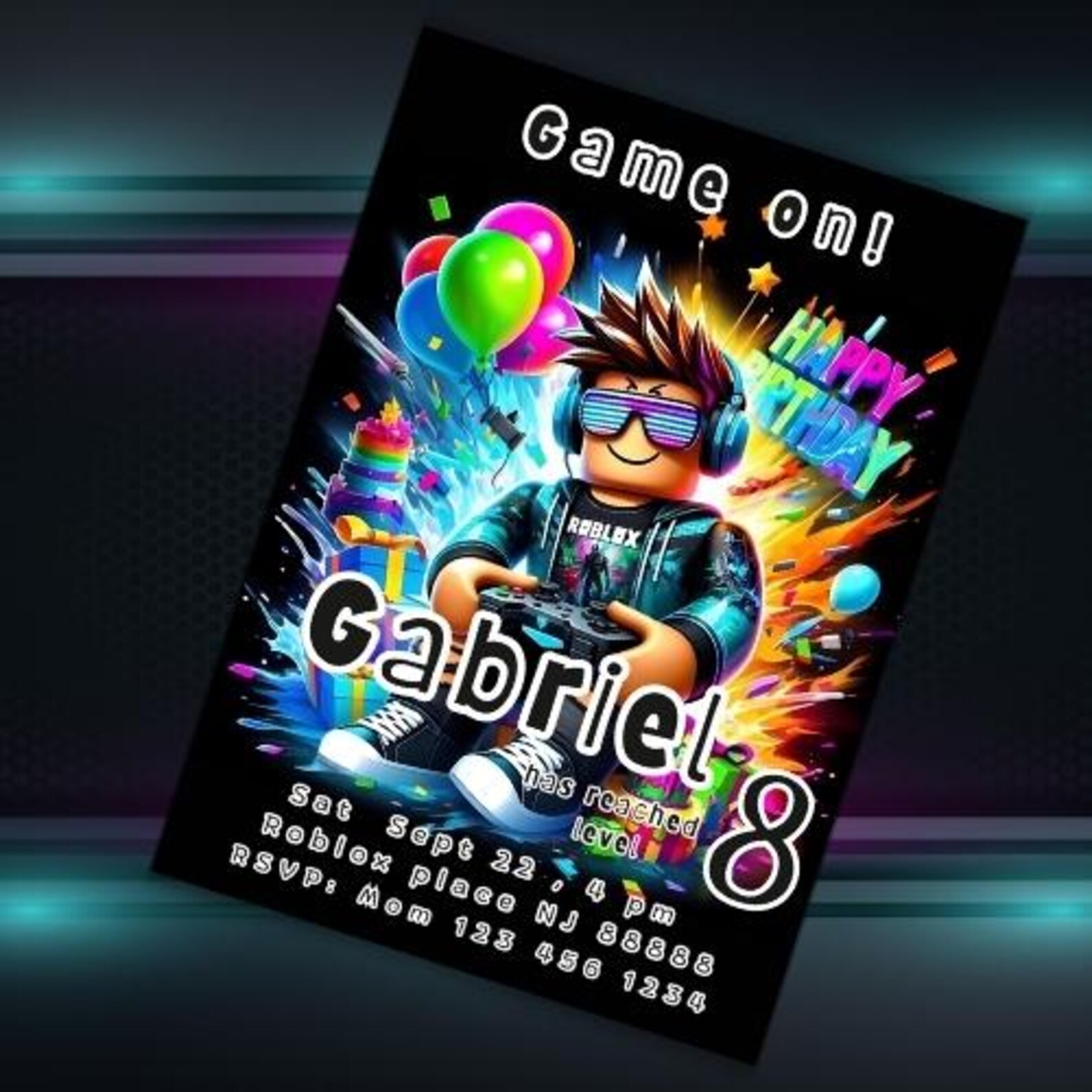 Roblox Birthday Invitation Gamer Party Invitation Roblox Boy Roblox ...