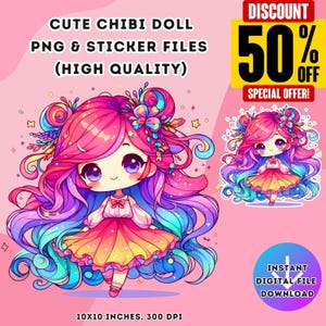 Chibi png, Chibi doll, Chibi character, Girly png, png, kids png, Sublimation Design, Chibi, Digital download, Doll png, cute chibi design