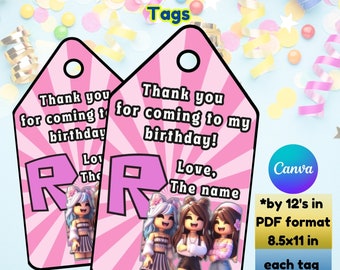 Roblox Birthday Thank You Tags, Party Favor Labels (Digital Download)