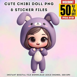 Chibi png, Chibi doll, Chibi character,Girly png,kids png,Sublimation Design, Chibi, Digital download,Doll png,cute chibi design,chibi bunny