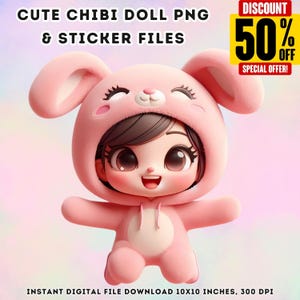 Chibi png, Chibi doll, Chibi character,Girly png,kids png,Sublimation Design, Chibi, Digital download,Doll png,cute chibi design,chibi bunny