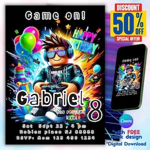 Roblox Birthday Invitation Gamer Party Invitation Roblox Boy Roblox Invitation Roblox Themed Invite Kids Roblox invite Kids invitation