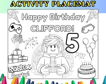 Roblox Birthday Activity Placemats, Gamer Coloring Page (Editable, Printable)