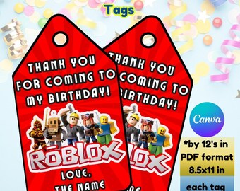 Roblox Birthday Thank You Tags, Party Favor Labels (Printable Digital Download)