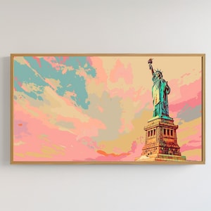 Samsung Frame TV Art New York tv Art Travel tv Art tv art Vintage Travel Poster DIGITAL tv Download Statue of Liberty  NYC Travel tv art usa