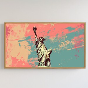 Samsung Frame TV Art New York tv Art Travel tv Art tv art Vintage Travel Poster DIGITAL tv Download Statue of Liberty  NYC Travel tv art usa