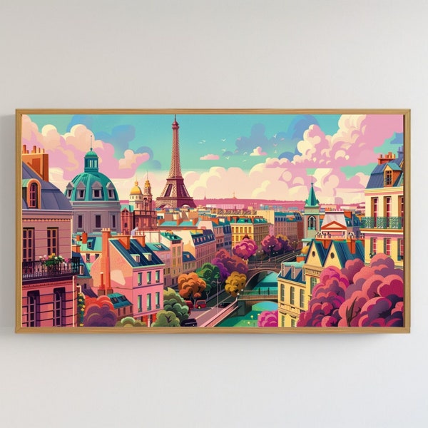 Samsung Frame TV Art Vintage Paris Travel Poster - Eiffel Tower & Paris France City Skyline Parisian Digital Download for Samsung TV