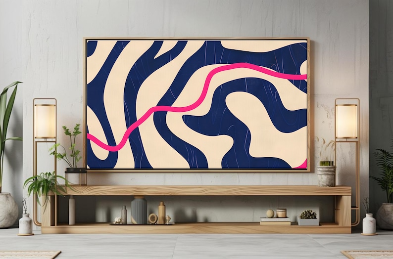 Abstract Samsung Frame TV Art Line Art Neutral Neon Pink Blue Line Art Frame LG TV Abstract Modern Line Frame TV Art Digital Download Line Art Illustration Vector Prints Midcentury TV Art Minimalist Art Print Poster for TV Neutral Modern Decor TVArt