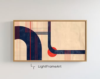 Samsung Frame TV Art Minimalist Midcentury Modern Line Art Digital Download for SamsungFrame TV Neutral Beige Red Blue Line Artistry TVArt