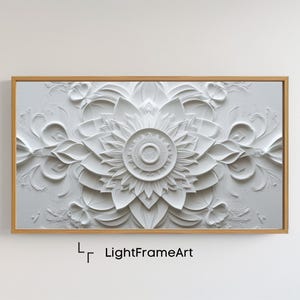 Biały Kwiat Mandala Sztuka dla Samsung Frame TV Sztuka | Abstrakcyjna Sztuka TV | Sztuka dla tv Cyfrowe pobieranie tv Screensaver | Akrylowa Biała Sztuka