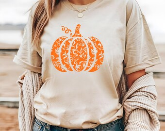 Camiseta de calabaza otoñal, Camiseta de otoño, Camisetas de otoño para mujer, Camiseta de otoño, Camiseta de calabaza, Sudadera de Acción de Gracias, Camiseta floral de calabaza
