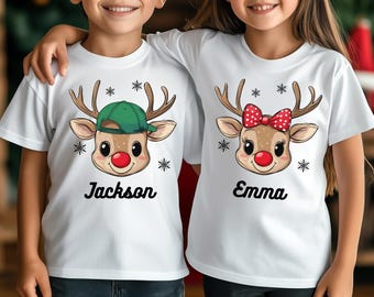Custom Reindeer Christmas Shirt, Personalized Christmas Kids Shirt, Reindeer Kids Shirt, Christmas Kids Name Shirt, Toddler Christmas Shirt