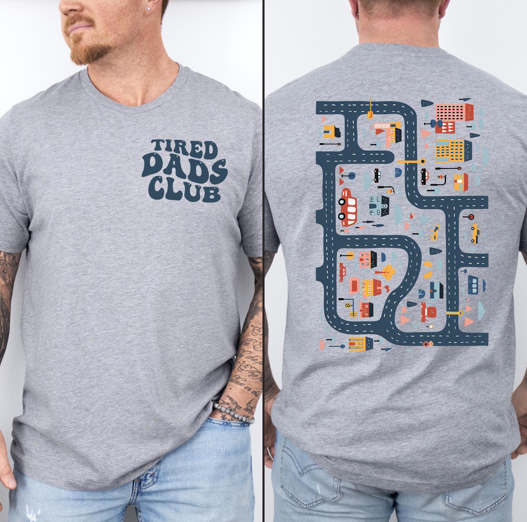 Tired Dads Club Shirt, Cute Tired Dads Club Shirt, Play Cars On Dad's Back, Mat Road Car Race Track Shirt, Father's Day Gift, Racing for Dad