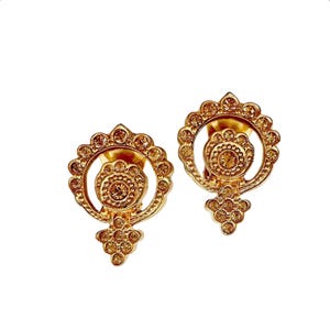 Vintage Christian Dior Gold Tone Baroque Double Circles Filigree Clip Earrings VTG