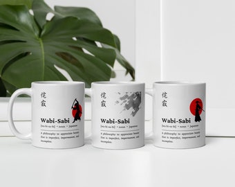 Tasse Wabi-Sabi Japanese Philosophy Blanc 11 oz - Café | Bureau | Accueil | Citation inspirante | esthétique minimaliste | Cadeau | uvres d'art | Mode de vie