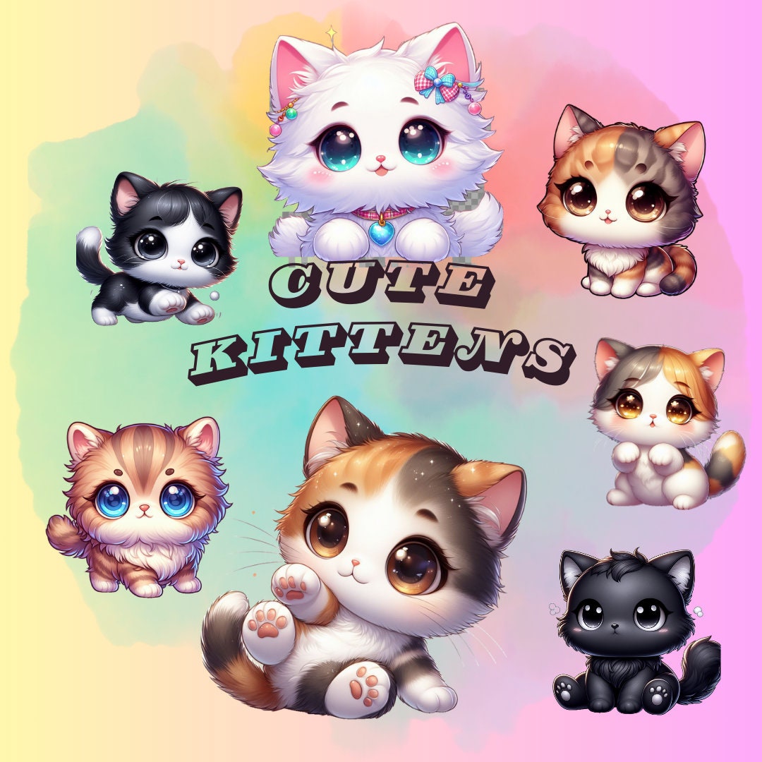 Cute Chibi Kitten 21pcs PNG Baby Animals Clipart Transparent Background ...
