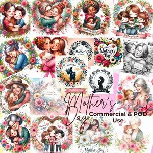 Aquarel Moederdag Krans PNG-bundel voor elke mama, moeder, moeder, mama, grootmoeder, oma | Gelukkige Moederdag Clipart direct downloaden